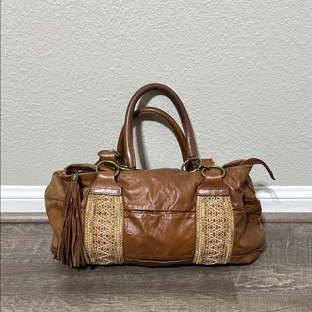 Elaine Turner Brown Leather Satchel with Braided Details
